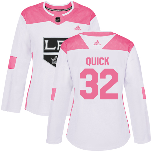 Adidas Kings #32 Jonathan Quick White/Pink Authentic Fashion Women's Stitched NHL Jersey